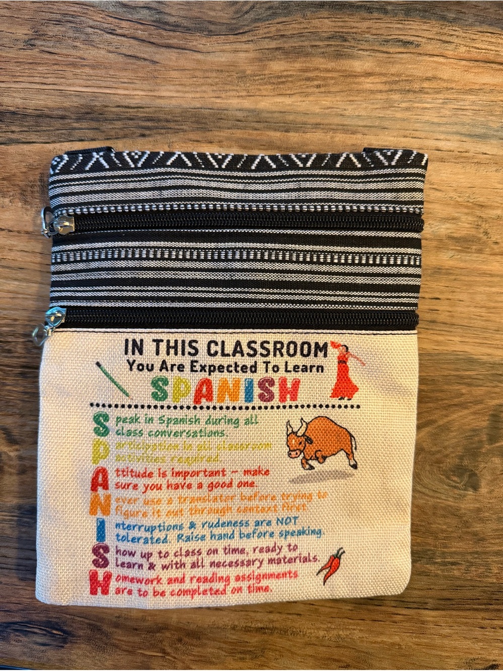 IN THIS CLASSROOM You Are Expected To Learn SPANISH mini crossbody/shoulder bag